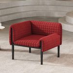 "Contemporary Solid Color Accent Chair with Fixed Back and Arms, Button-tufted Details - Blue Milk Fleece"