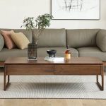 "Durable Walnut Wood Rectangular Side Table with Sledge Base and 2 Drawers, 59"L x 30"W x 17"H"