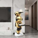 "Astronaut Resin Figurine Gold Side Table with Tray Top"