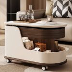 "Height-adjustable Chairside Table with Portable Wheels, Free Form Top, 30"L x 18"W x 21"H"