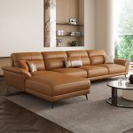 "Apricot Color 4 Pc Sofa Chaise Set, Left Oriented L-Shape Design, Orange, Full Grain Cow Leather"
