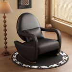 "Simple Upholstered Rocking Seat with Padded Track Arm and Pillow Included, Off-White"