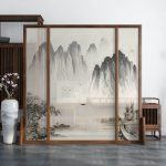 "Casual Indoor Translucent Single Panel Room Screen with Gauze, Standalone, Dark Brown, 71"L x 71"H"