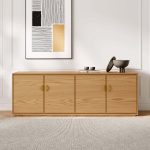 "70.9" Natural Wood Tall TV Stand with Storage"
