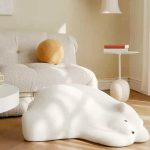 "Contemporary Bear Ottoman with Solid Color Upholstered, 34" X 23.5" X 14" - Blue"
