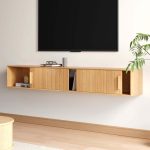 "70.9" Floating Wood Fluted TV Stand with Storage"
