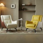 "Simple Solid Color Reclining Accent Chair, Cushion Back, Butter Upholstery, and Armrest, Tech Cloth, 33.5"L x 31.5"W x 35.4"H, Accent Chair, Lemon Yellow/ Beige"