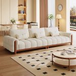 "Contemporary Chalk Solid Color Sofa with 3 Pillows, 3 Person, 94"L x 38.5"W x 35"H, Anti Cat Scratch Velvet"