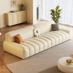 "3 Pillows White Modern Simple Style Solid Color Scratch-durable Standard Sofa for 4 Person, 110"L x 37.5"W x 29.5"H, Anti Cat Scratch Leather"
