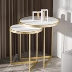 "White End Table Sets Modern Marble Top Nesting Side Table"