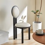 "Modern Vanity Stool with Round Back, White Upholstered and Wood Straight Legs - Walnut Design 2"