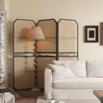 "Casual Indoor Translucent Cane 3-Panel Fold-up Room Screen, Standalone, 71"L x 71"H, Black Walnut"