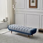"Modern Flannel Rectangle Ottoman with Brown Legs for Comfort and Style - Gray Blue 59"L x 18"W x 18"H"