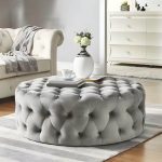 "Indoor Solid Color Contemporary Round Fabric Upholstered Tufted Cocktail - 1 Piece 31.5"L x 31.5"W x 16"H Light Gray"
