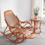 "Cane Material Ergonomic Rocking Armchair with Stationary Base, Rear Back, Natural"