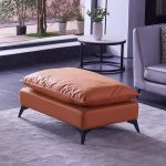 "Modern Solid Color Rectangle Ottoman with Black Legs and Faux Leather Upholstered - Orange 39"L x 26"W x 17"H"