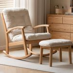 "Simple Chalk Upholstered Rocking Chair with Track Arm and Padded Finish, Wood, Rocking Chair"