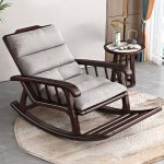 "Light Gray Art Deco Cotton Upholstered Rocking Armchair with Track Arm and Rear Back, Rocking Chair"