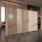 "Asian Ivory 5 Panels Cotton Linen Pop Up Partition Wall with Double Sided Print, Unattached, 118"L x 71"H"
