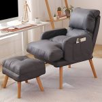 "Ergonomic Solid Color Modern Recliner with Lumbar Support and Storage, featuring Wood Legs - 28"L x 21"W x 37"H Blue Houndstooth Recliner with Ottoman Faux Leather"