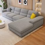 "L-Shape Sofa Chaise, Right Hand Facing with Concealed Support, Grey, Cotton and Linen"