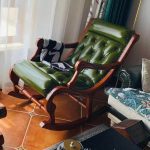 "Mid-Century Modern Auburn Natural Wood Rocking Accent Chair with Ottoman, 24"L x 50"W x 41"H+26"L x 18"W x 17"H"