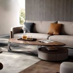 "Modern Single Side Table with Abstract Base and 1 Drawer in Pecan Free Form Shape - Wood"