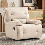 "Ergonomic Modern Recliner with Lumbar Support and Stain-Resistant Faux Leather Upholstery - Beige Deck Chair Manual Recline Swivel Rocker"