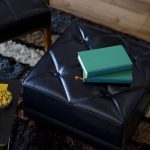 "Modern Upholstered Tufted Accent Stool with Wood Legs and Storage Not Included - Black 1 Piece"