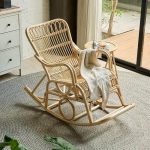 "Scandinavian Rattan Rocking Chair with Track Arms and Spindle Back in Nature - Wood Color"