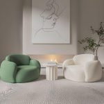 "Minimalist Cream Arm Chair with Tight Back and Armrest in Solid Color, Off-White, Frosted Velvet"
