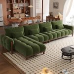 "L-Shape Sofa Chaise with Left Orientation and Round Arm, Off-White, Snowflake Velvet, 134"L x 72"W x 35"H"