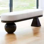"White and Black Pouf in Wool Solid Wood Upholstered Contemporary - 1 Piece 47"L x 16"W x 18"H"
