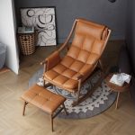 "Stationary Ash Rocker for Nursery with Ottoman & Rear, Rocking Chair with Ottomans, Orange, Nappa"