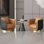 "Office Faux Leather Barrel Chair 29.53" Wide Pillow Back Upholstered Chair - 2 Piece Set Swivel Orange"