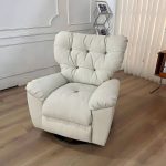 "Ergonomic Suede Modern Recliner with Tufted Back and Adjustable Lumbar Support - Manual - Handle/Lever Standard (No Motion) Cream"