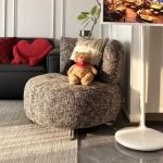 "Minimalist Solid Color Side Chair with Rotatable Tufted Back in Light Brown, Button-tufted with Pillow, Brown, Abrasive Cloth, 31"L x 35"W x 31"H"