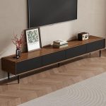 "Modern Simple Style Wood TV Stand with 4 Drawers and Cable Management, Black-Gray, 87"L x 16"W x 17"H"