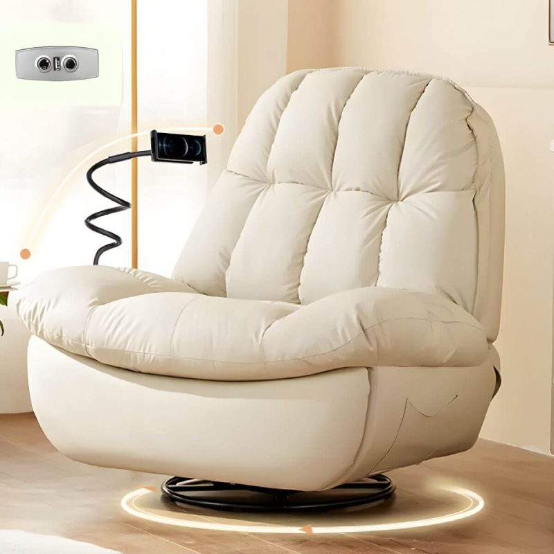 "Metal Solid Color Swivel Rocker Indoor Modern Position Lock Swivel Recliners - Beige Bracket Included Swivel Rocker Power - Push Button"