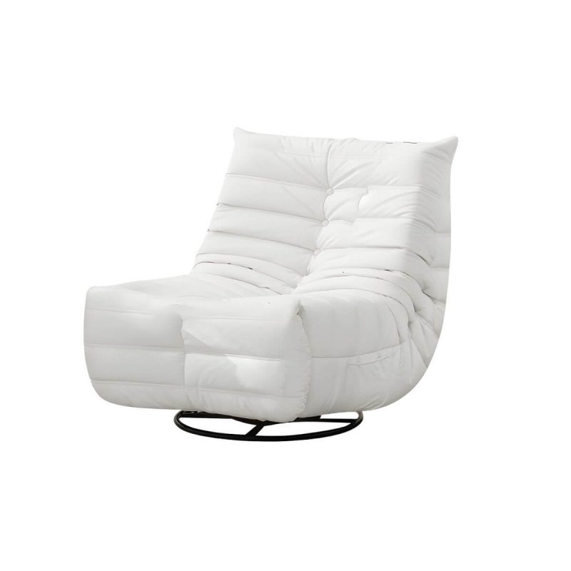 "Bonded Leather Recliner Chair Solid Color Metal Indoor Storage Reclining - Beige Manual - Handle/Lever"
