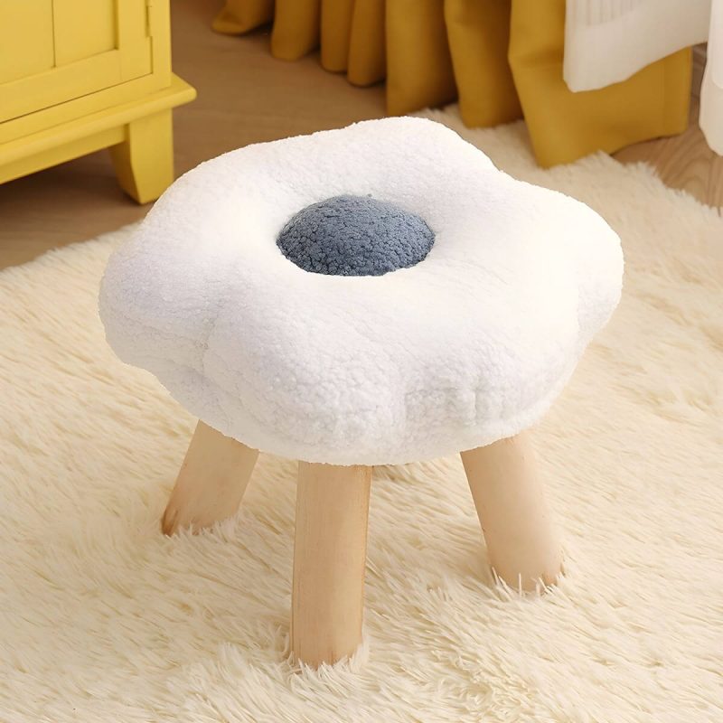 "Modern Unique Flannel Ottoman with Removable Cushion Cover and Wood Frame - 1 Piece White"