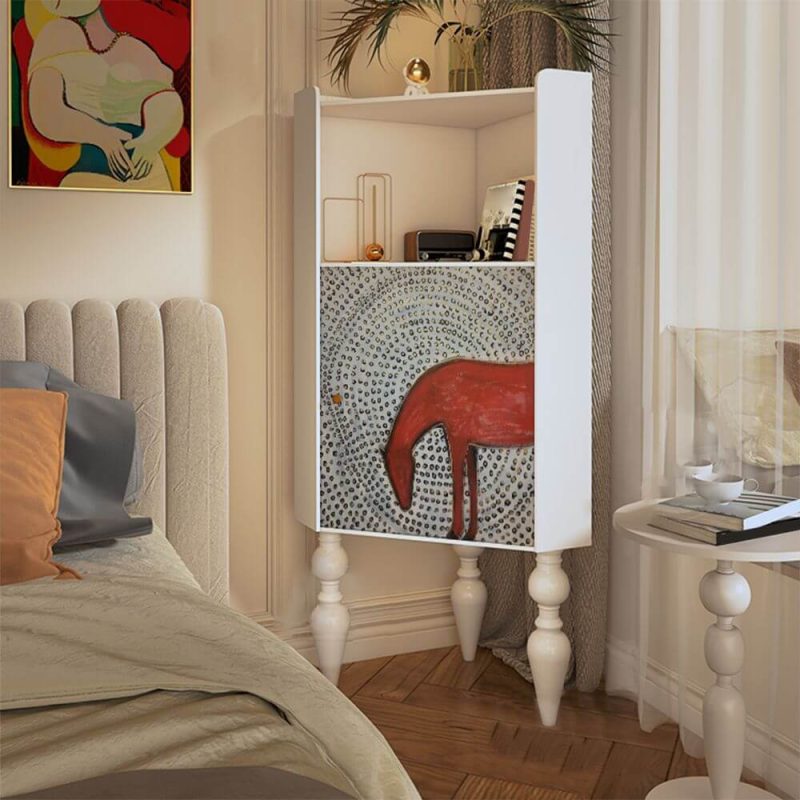 "Chalk Timber Free Standing Nook Accent Cabinet with 2 Exterior Shelves, 1 Cabinet and Knob, White, 25"L x 18"W x 55"H"