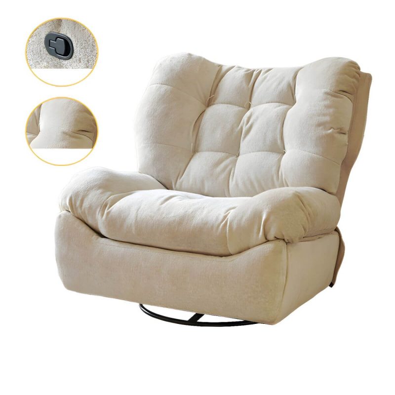 "Modern Chenille Wing Chair Recliner with Tufted Design and Standard Size - Beige Manual Recline Standard (No Motion)"