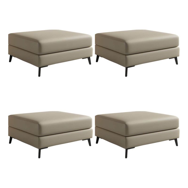"Modern Standard Ottoman in Faux Leather with Solid Color and Wood Frame - 4 Piece Set Off-White 35"L x 28"W x 16"H"