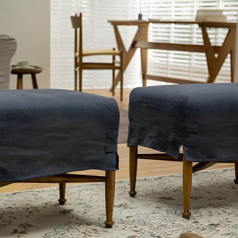 "Modern Upholstered Backless Accent Stool with Wood Legs and Linen Upholstery - Blue-Black 1 Piece"