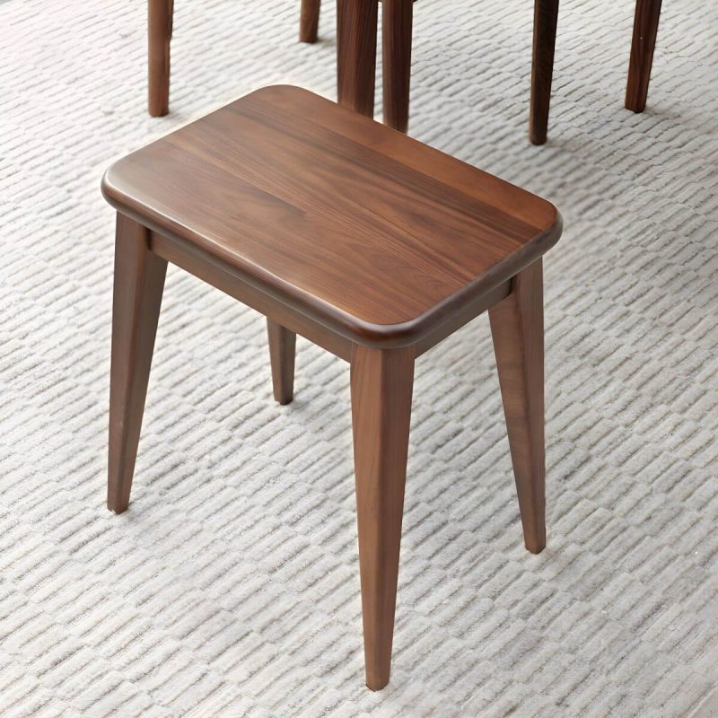 "Modern Brown Walnut Wood Utility Stool with Stackable Legs for Table Use - 2 Piece Set"