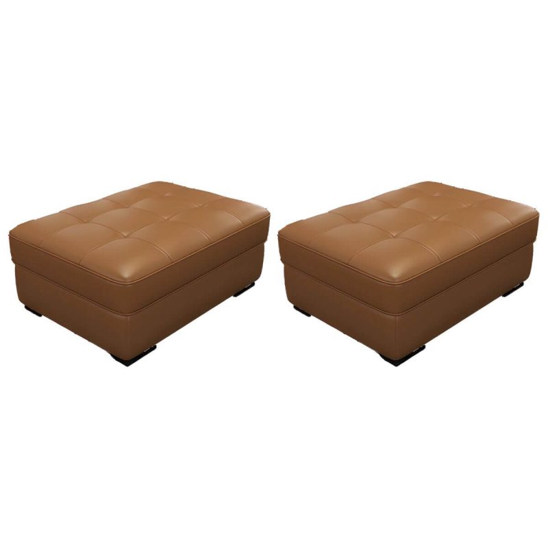 "Solid Color Genuine Leather Backless Wood and Upholstered Stool - 2 Piece Set 31.5"L x 24"W x 16"H Brown Trunk Storage Not Included"