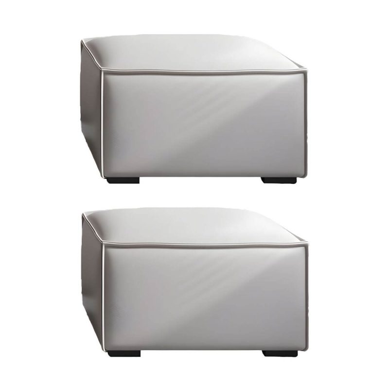 "Modern Upholstered Accent Stool with Wood Frame and Solid Color Seat - 2 Piece Set 31.5"L x 31.5"W x 14"H PU (Polyurethane) Light Gray"