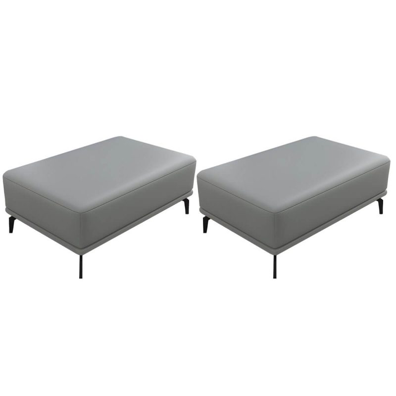 "Rectangle Footstools Genuine Leather 23.4 Inch Width Standard Foot Stool - 2 Piece Set Light Gray 31"L x 24"W x 17"H"