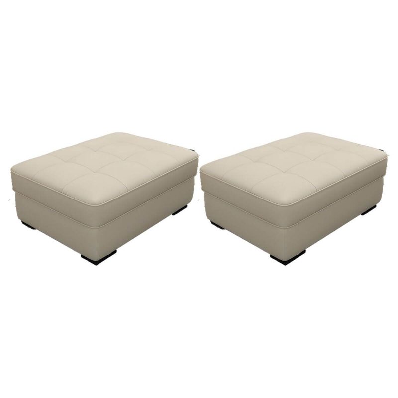 "Solid Color Genuine Leather Backless Wood and Upholstered Stool - 2 Piece Set 31.5"L x 24"W x 16"H Off-White Trunk Storage Not Included"